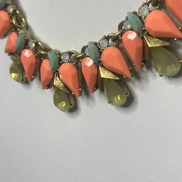J. Crew crystal statement necklace peach and citrine in gold tone trendy boho - Picture 2 of 15